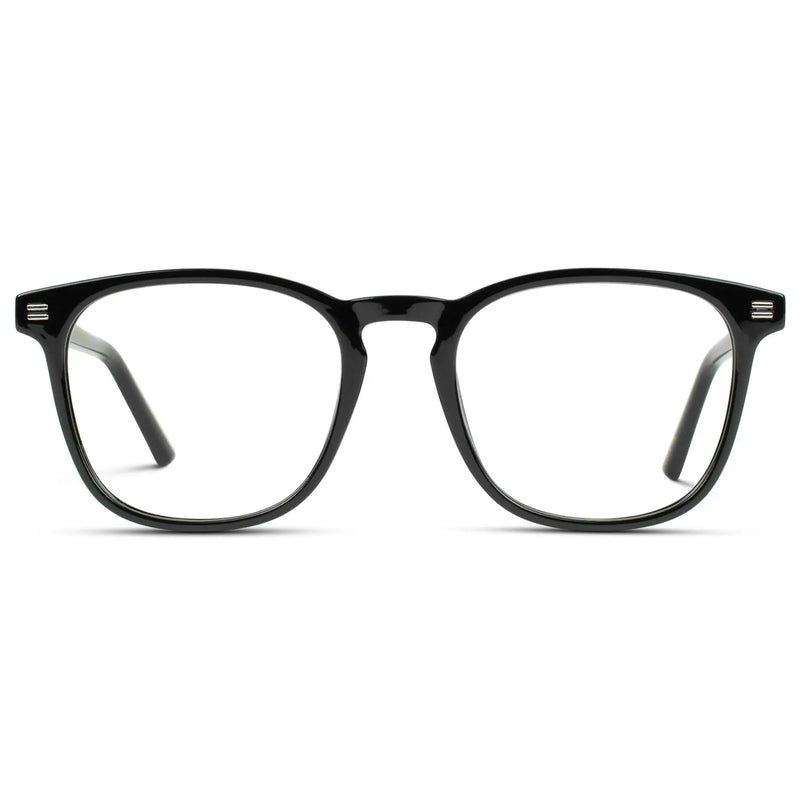 Black || Men's Square Prescription Glasses with Black Frame and Clear Lenses on a white background