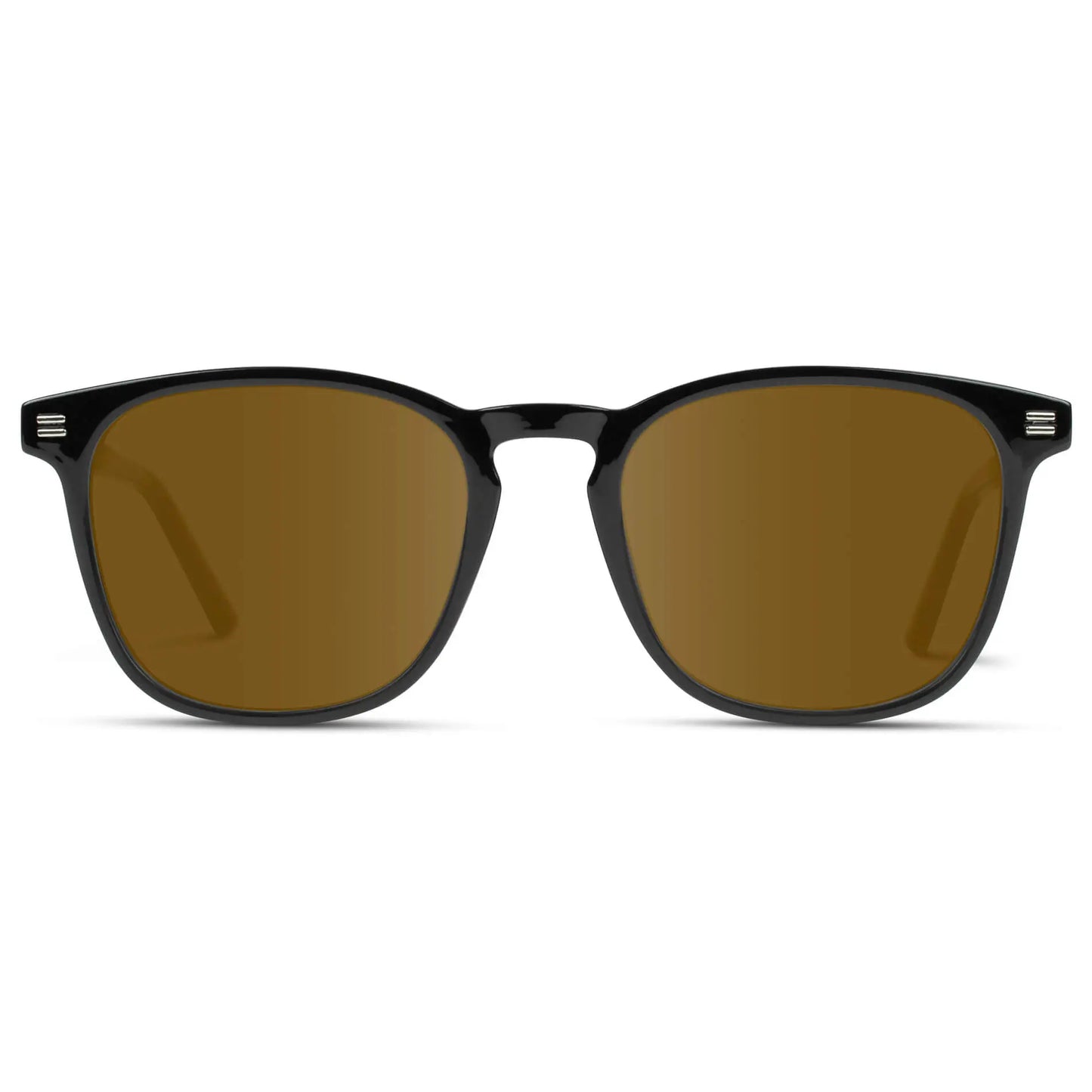 Black / Amber || Black Square Frame Prescription Sunglasses with Brown Lenses on a white background