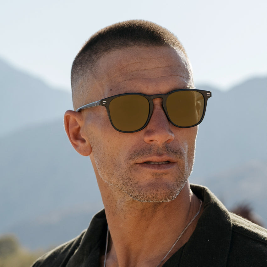 Black / Amber Lens || Black Square Frame Prescription Sunglasses with Brown Lenses