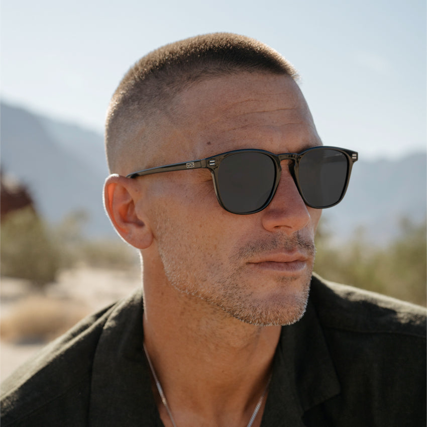Black / Grey Lens || Black Square Frame Prescription Sunglasses with Grey Lenses