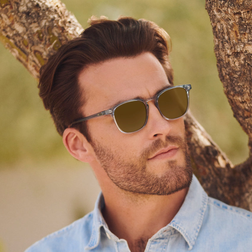 Crystal Cadet Grey / Amber Lens || Grey Square Frame Prescription Sunglasses with Brown Lenses