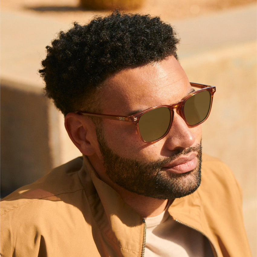 Crystal Brown / Amber Lens || Brown Square Frame Prescription Sunglasses with Brown Lenses