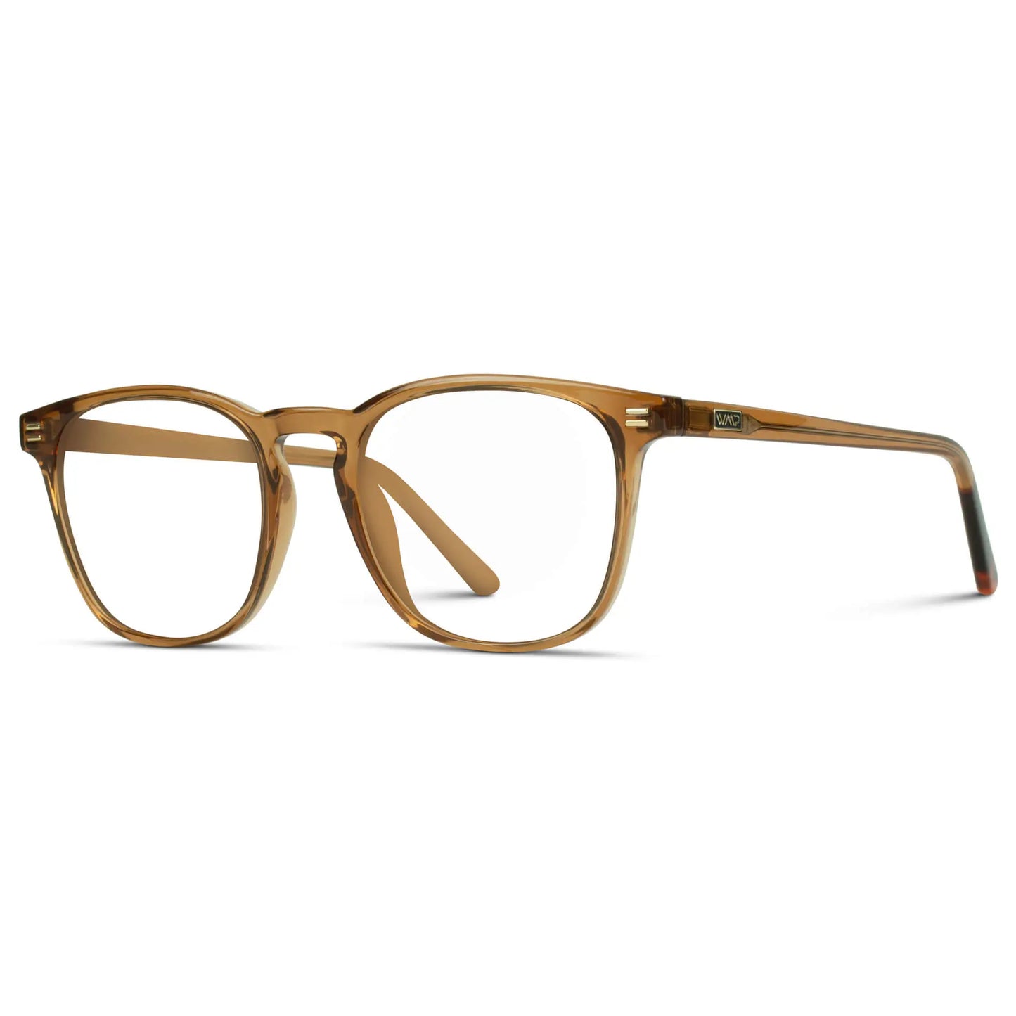 Crystal Brown || Side view of Men's Square Prescription Glasses with Crystal Brown Frame and Clear Lenses on a white background