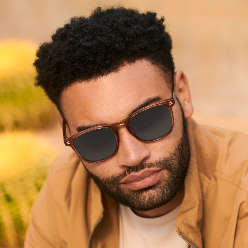 Crystal Brown / Grey Lens || Brown Square Frame Prescription Sunglasses with Grey Lenses