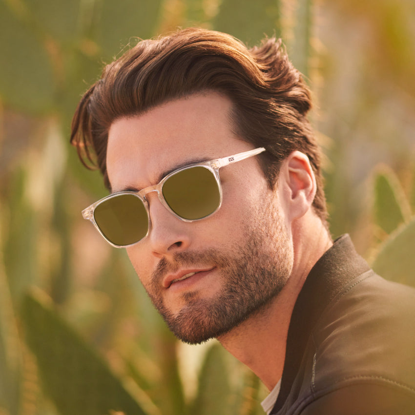 Clear / Amber Lens || Clear Square Frame Prescription Sunglasses with Brown Lenses