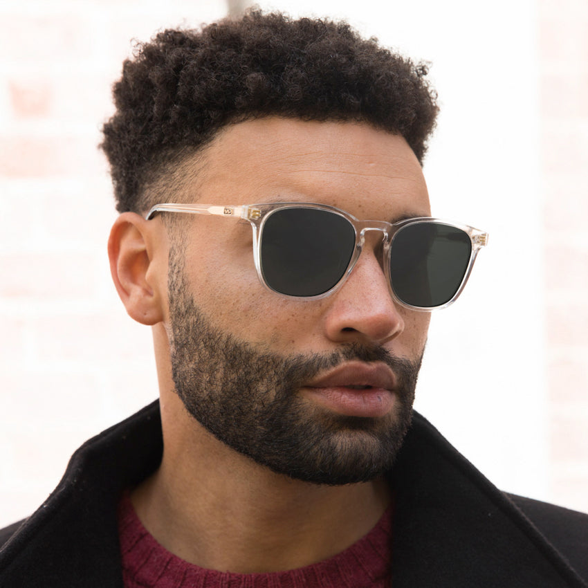 Clear / Grey Lens || Clear Square Frame Prescription Sunglasses with Grey Lenses