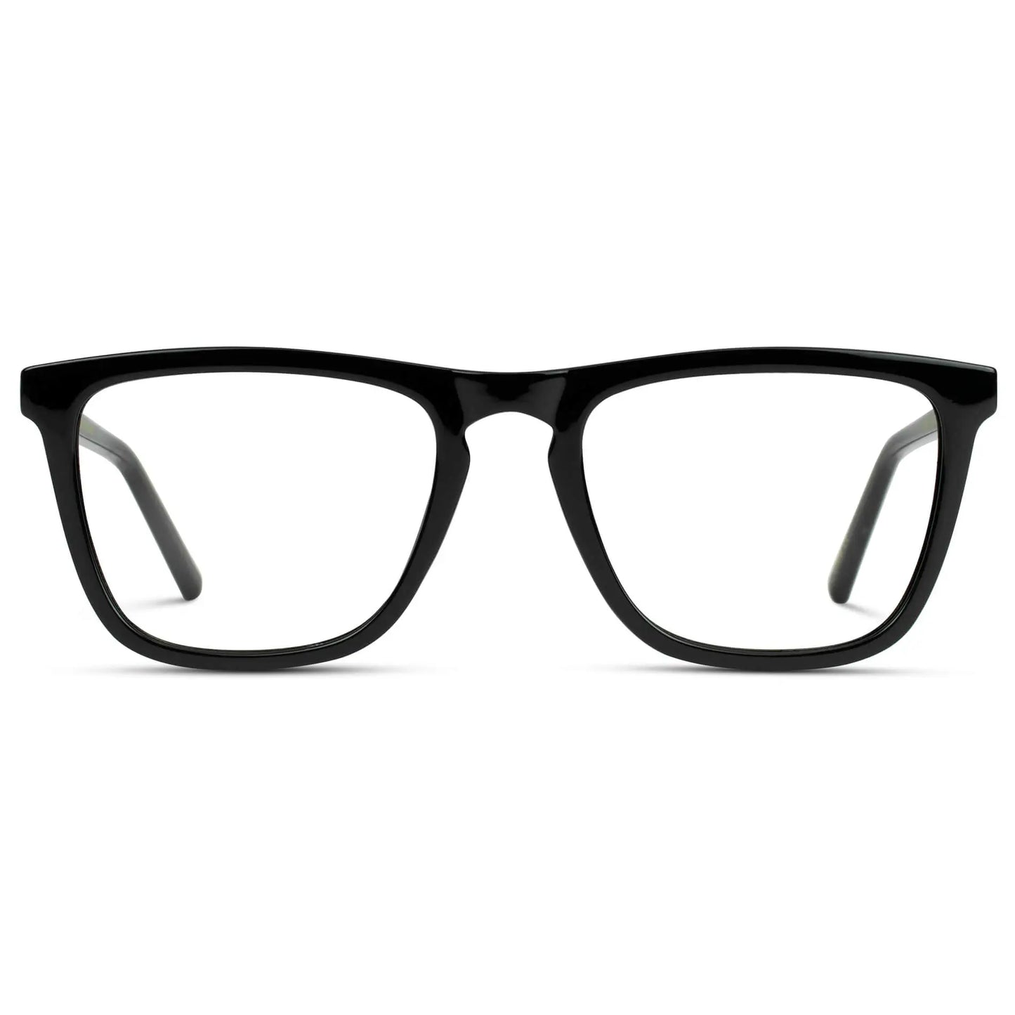Black || Men's Square Prescription Glasses with Black Frame and Clear Lenses on a white background