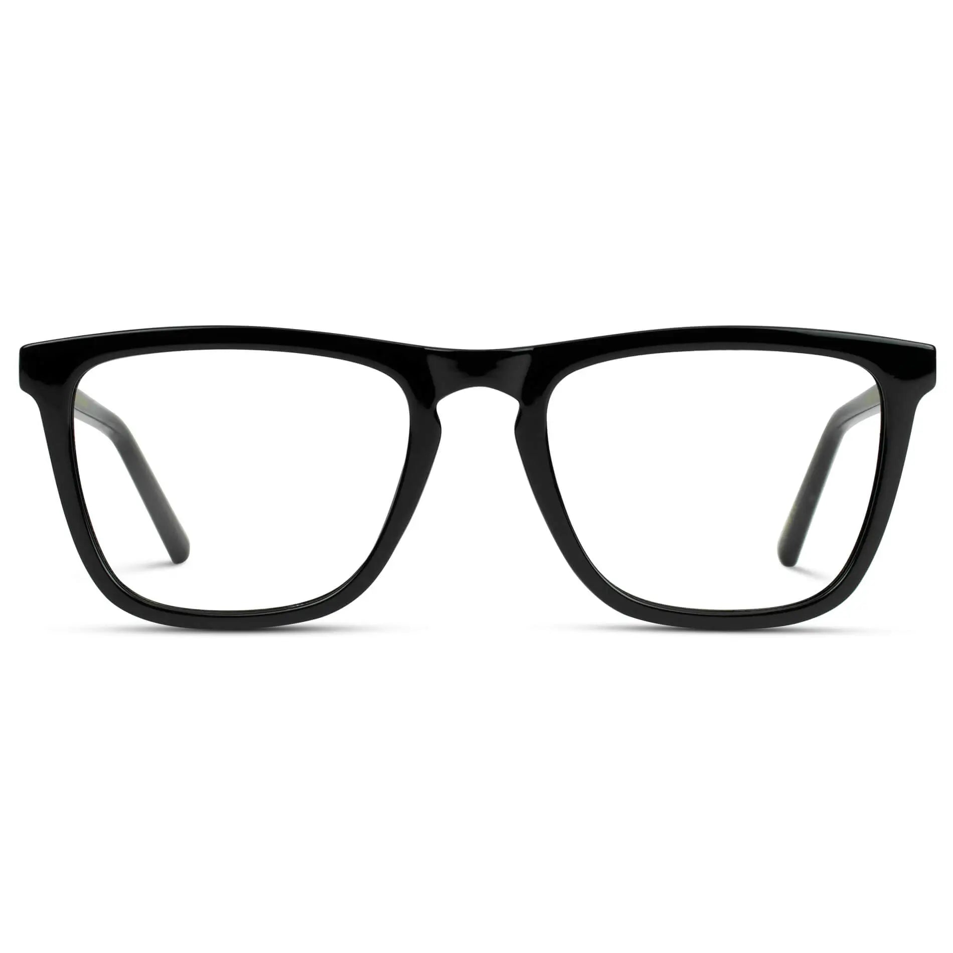 Black || Men's Square Prescription Glasses with Black Frame and Clear Lenses on a white background