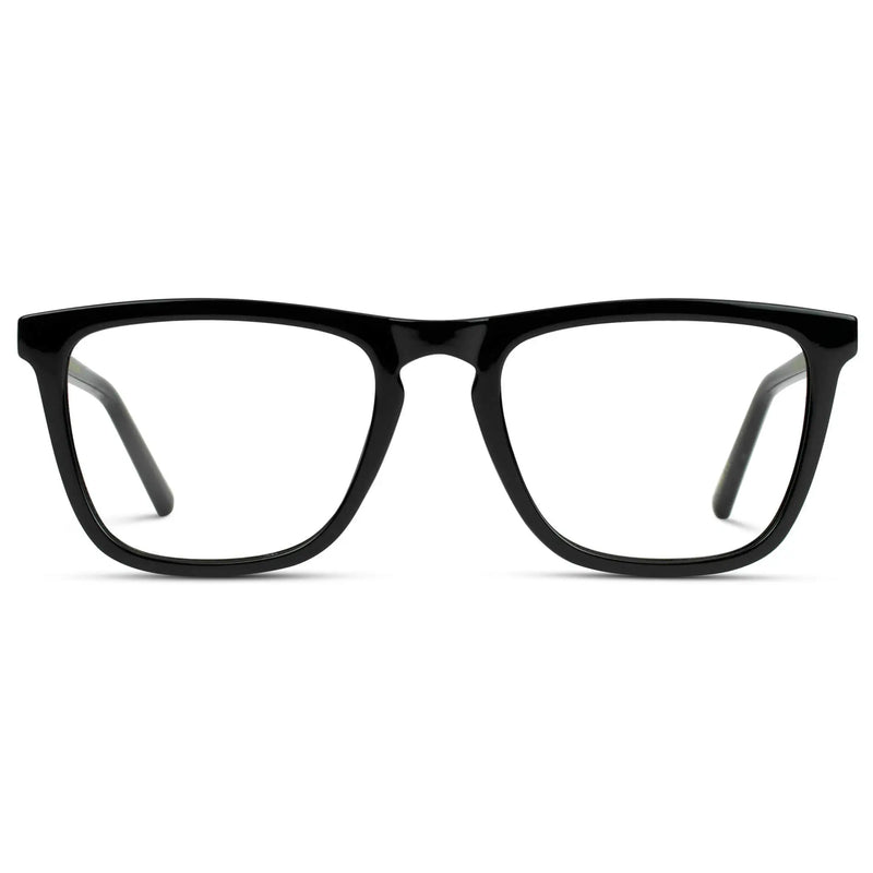 Black || Men's Square Prescription Glasses with Black Frame and Clear Lenses on a white background