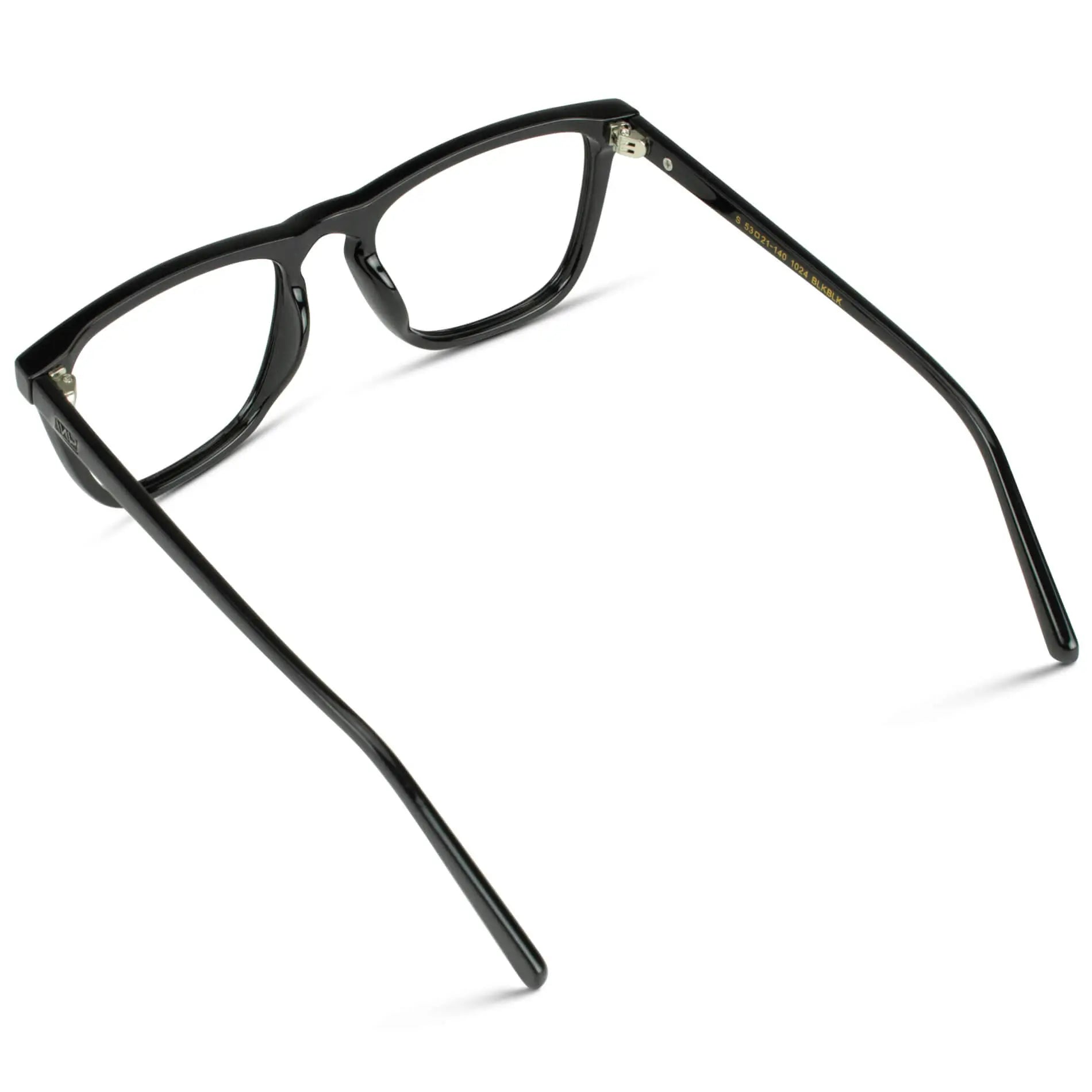 Black || Back view of Men's Square Prescription Glasses with Black Frame and Clear Lenses on a white background