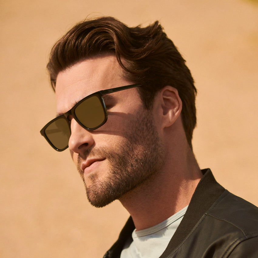 Black / Amber Lens || Black Square Frame Prescription Sunglasses with Brown Lenses