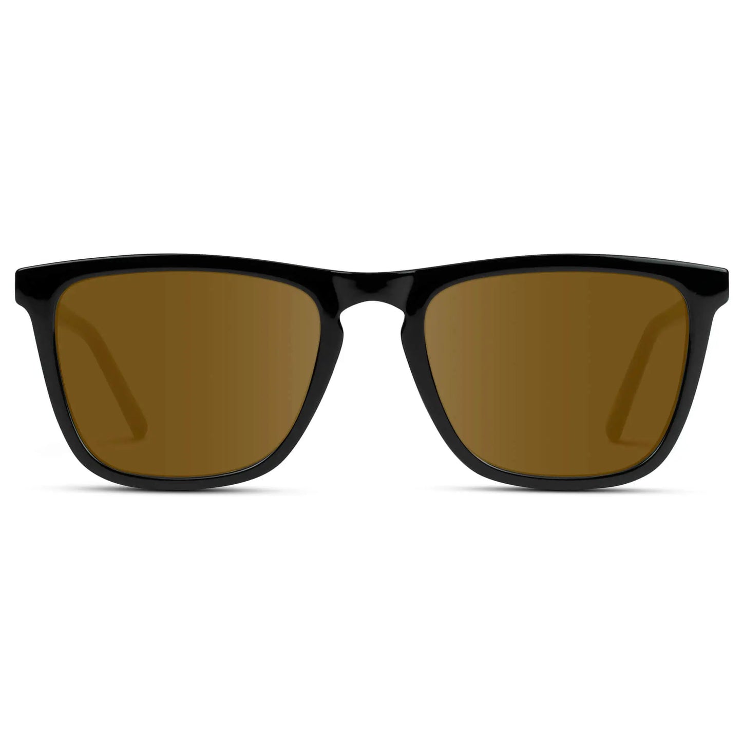 Black / Amber || Men's Square Prescription Sunglasses with Black Frame and Amber Lenses on a white background