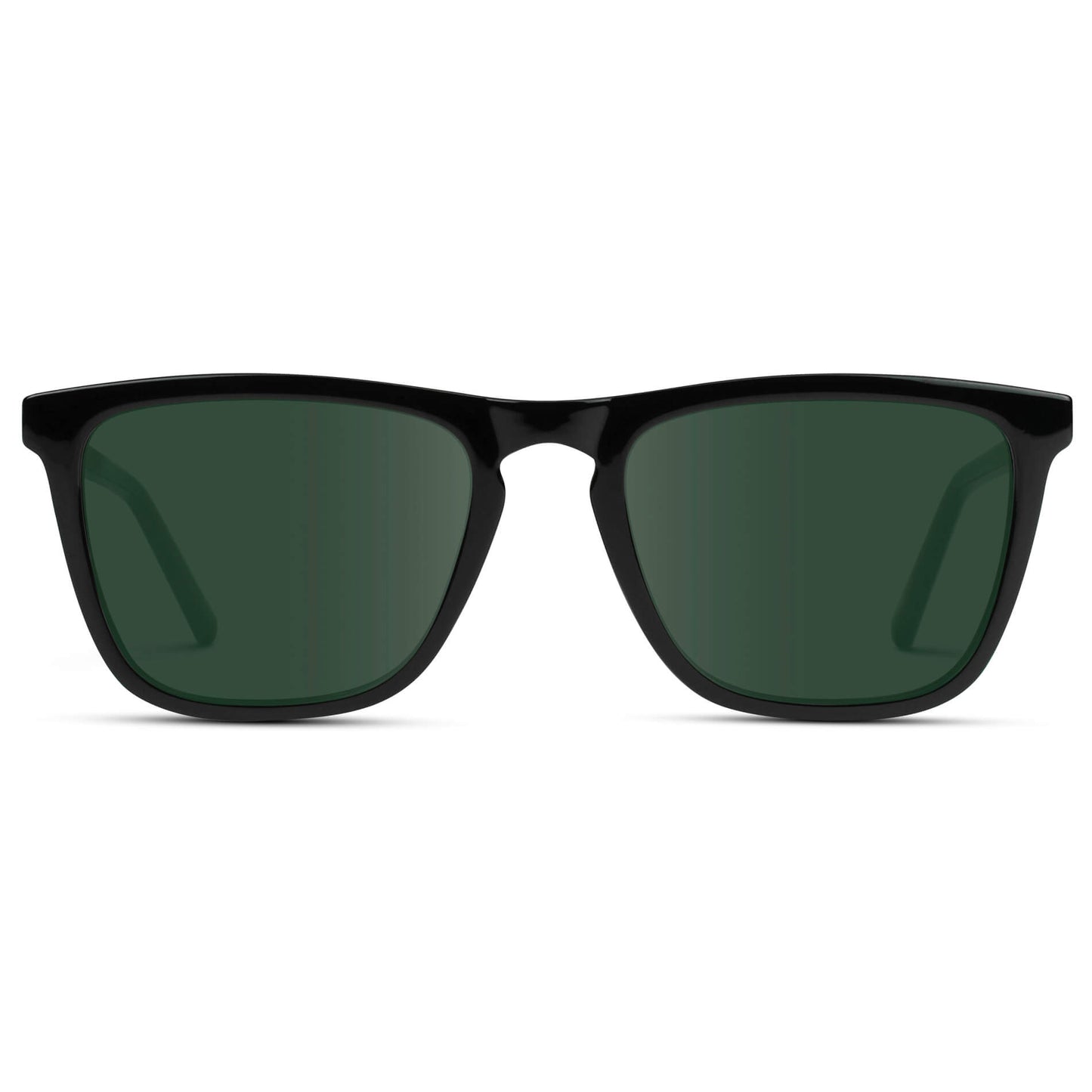 Black / G15 Lens || Black Square Frame Prescription Sunglasses with Green Lenses