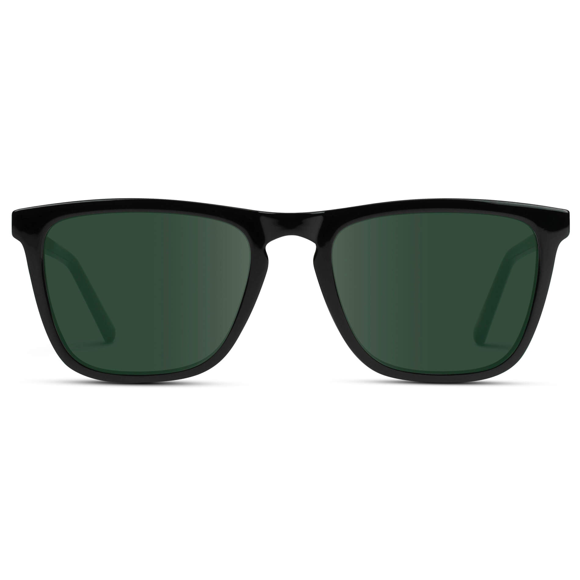 Black / G15 Lens || Black Square Frame Prescription Sunglasses with Green Lenses