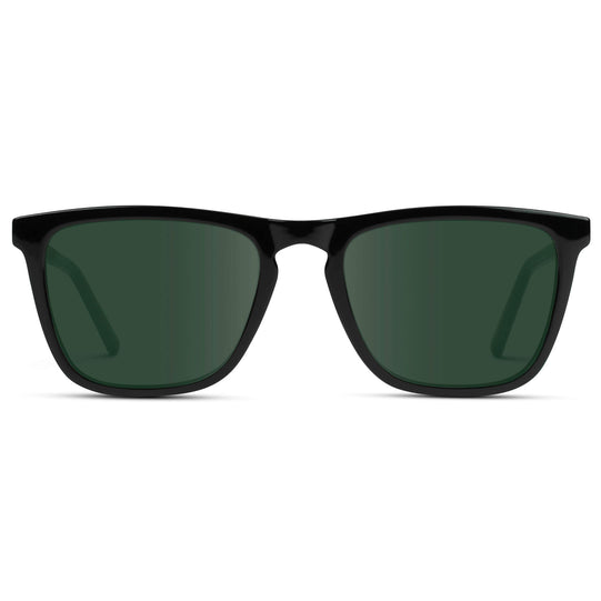 Black / G15 Lens || Black Square Frame Prescription Sunglasses with Green Lenses