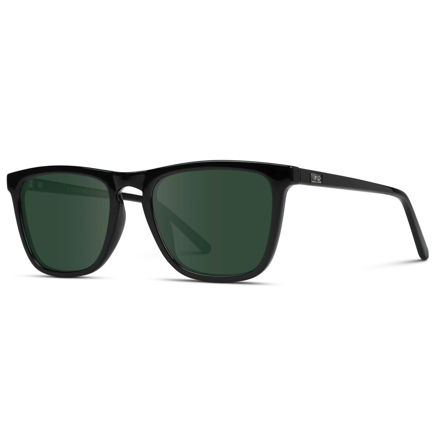 Black / G15 Lens || Black Square Frame Prescription Sunglasses with Green Lenses