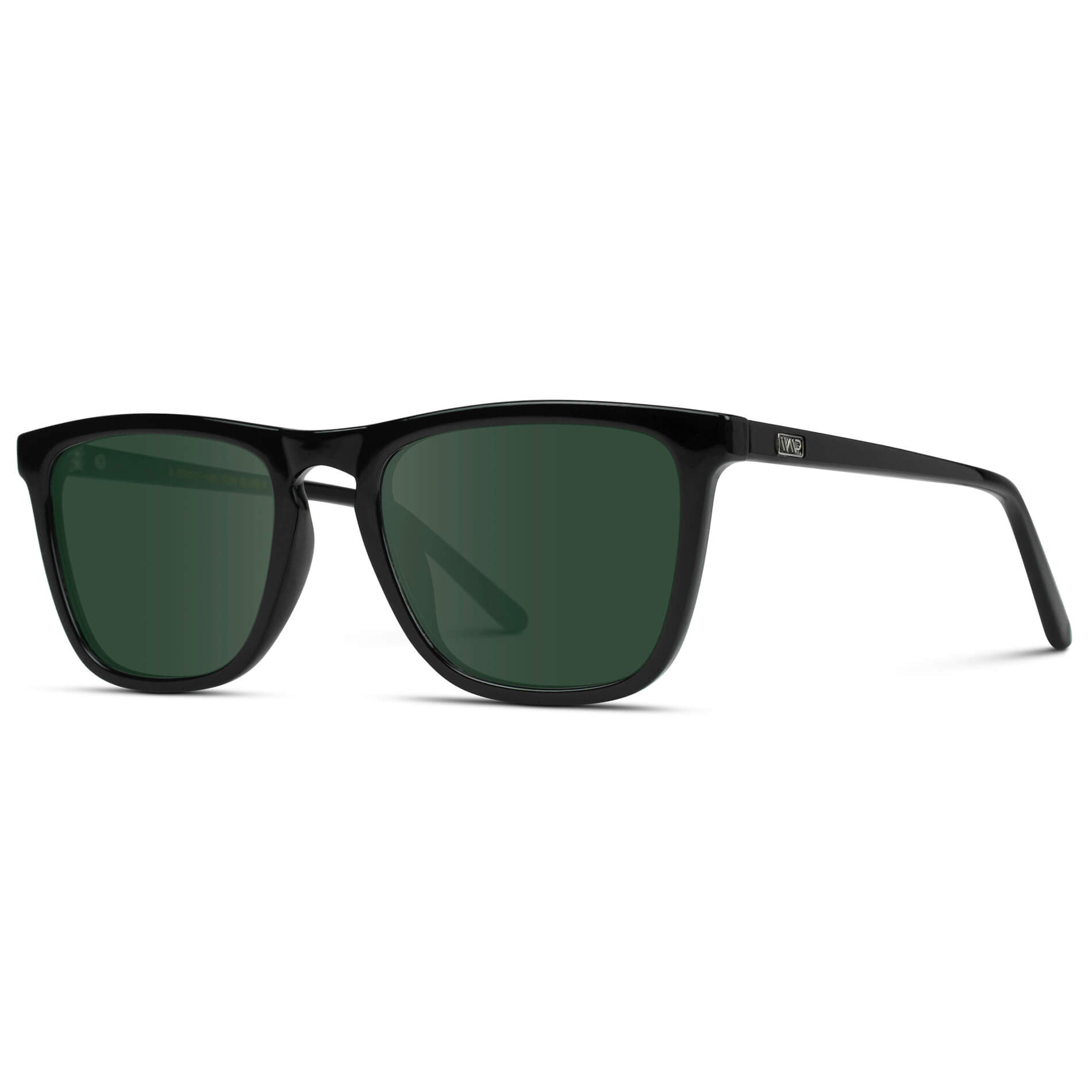 Black / G15 Lens || Black Square Frame Prescription Sunglasses with Green Lenses