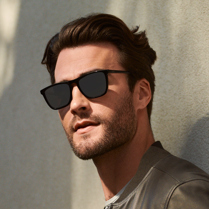 Black / Grey Lens || Black Square Frame Prescription Sunglasses with Grey Lenses