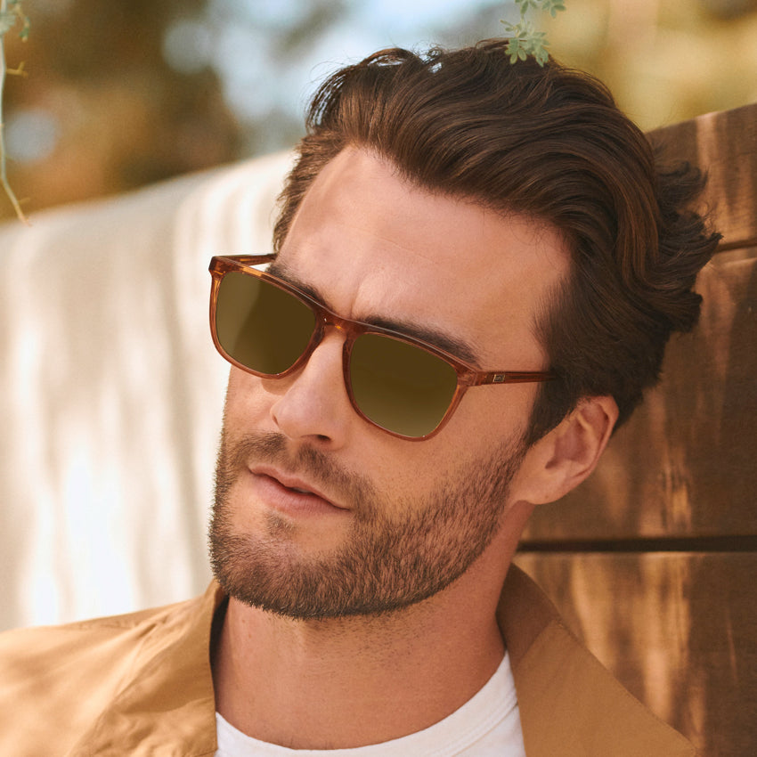 Crystal Brown / Amber Lens || Brown Square Frame Prescription Sunglasses with Brown Lenses