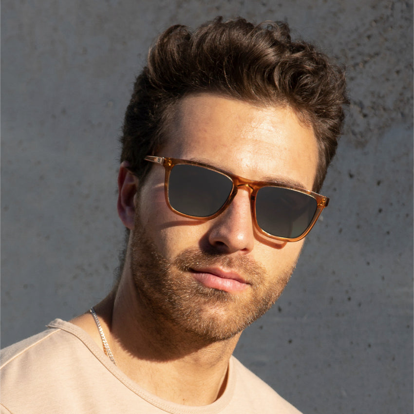 Crystal Brown / Grey Lens || Brown Square Frame Prescription Sunglasses with Grey Lenses
