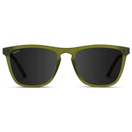 Frosted Saguaro Green / Black Lens || Green Classic Square Frame Sunglasses with Black Polarized Lenses