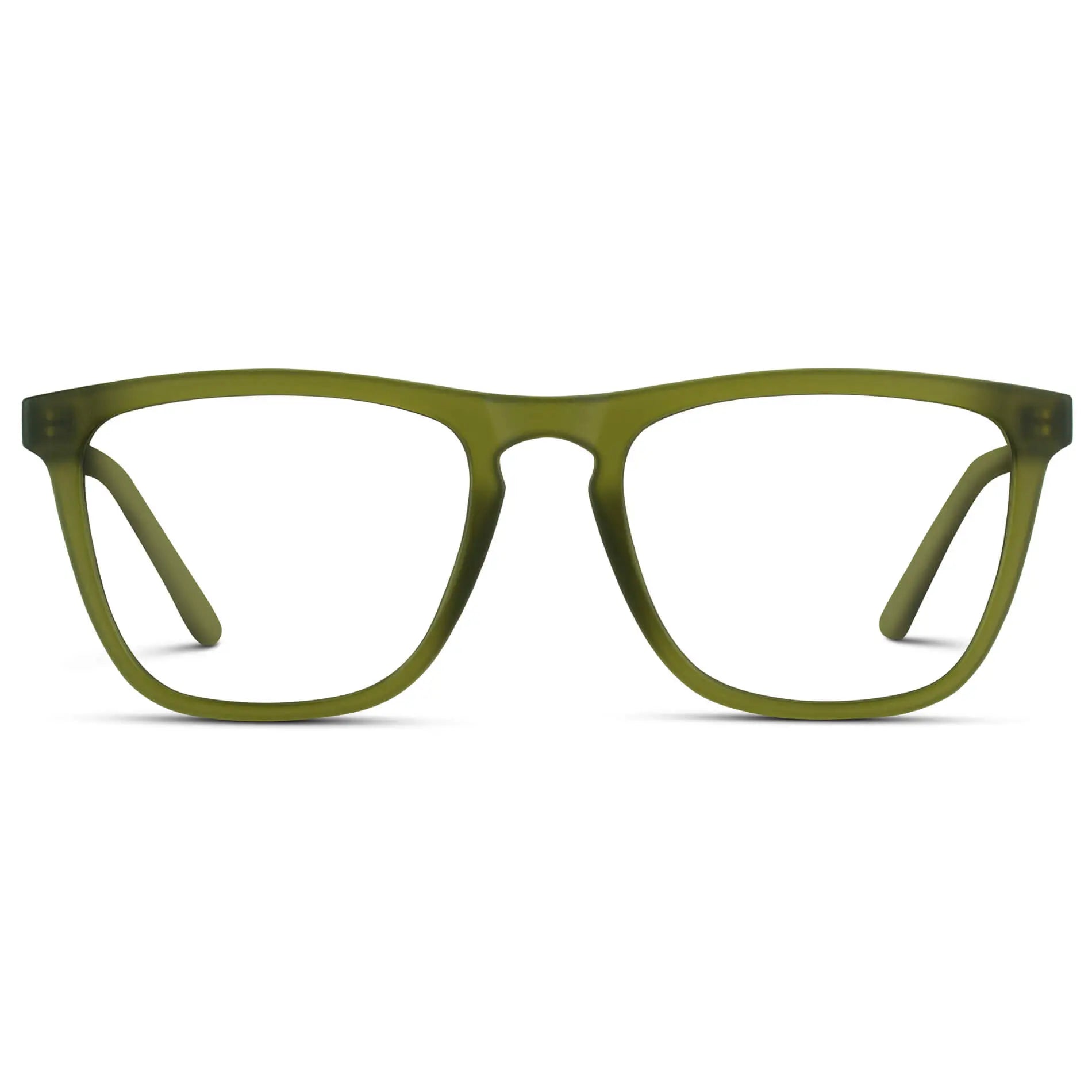 Frosted Saguaro Green || Men's Square Prescription Glasses with Frosted Saguaro Green Frame and Clear Lenses on a white background