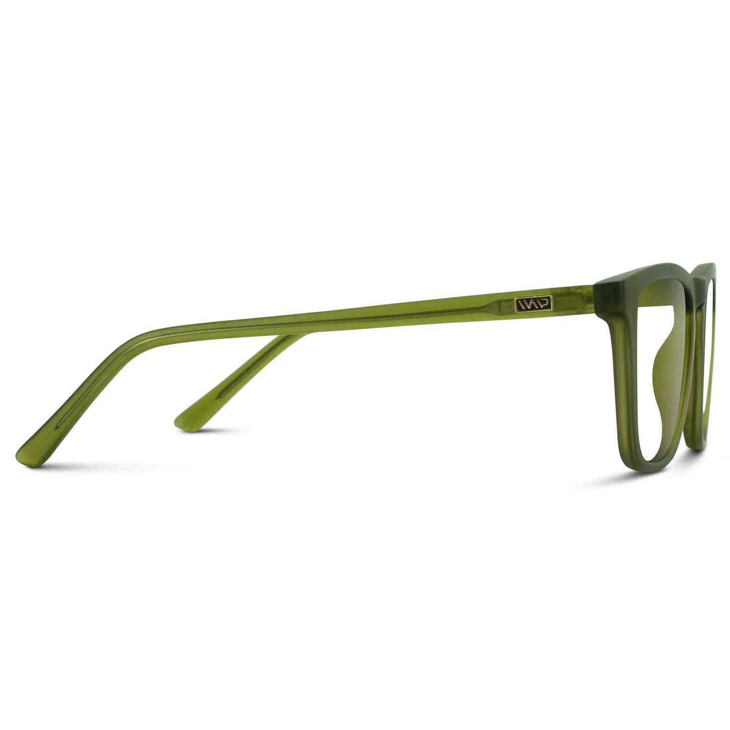 Frosted Saguaro Green || Back view of Men's Square Prescription Glasses with Frosted Saguaro Green Frame and Clear Lenses on a white background