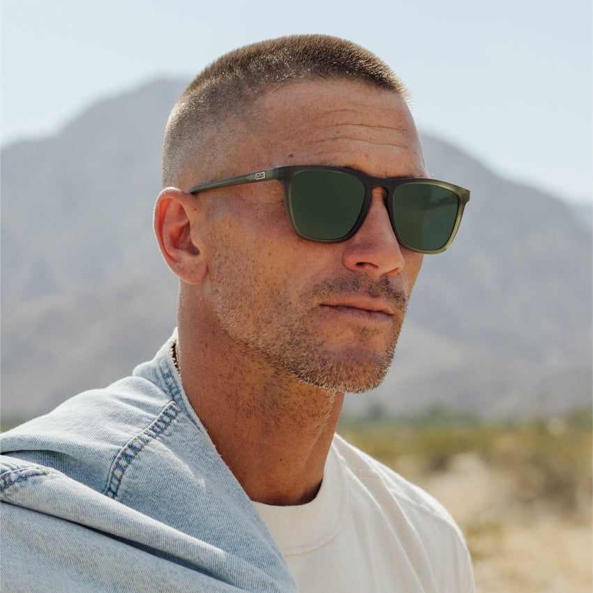 Frosted Saguaro Green / G15 Lens || Green Square Frame Prescription Sunglasses with Green Lenses