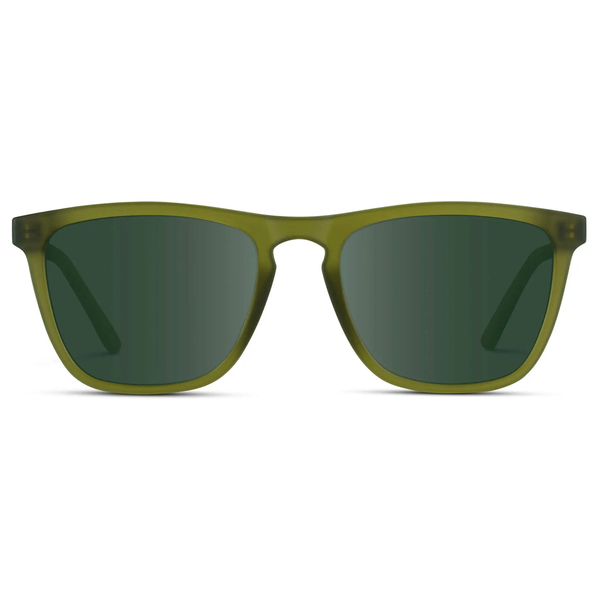 Frosted Saguaro Green / G15 || Men's Square Prescription Sunglasses with Frosted Saguaro Green Frame and Green Lenses on a white background