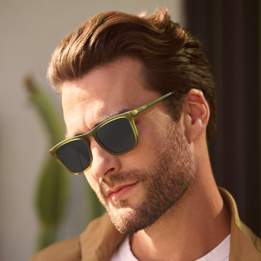 Frosted Saguaro Green / Grey Lens || Green Square Frame Prescription Sunglasses with Grey Lenses