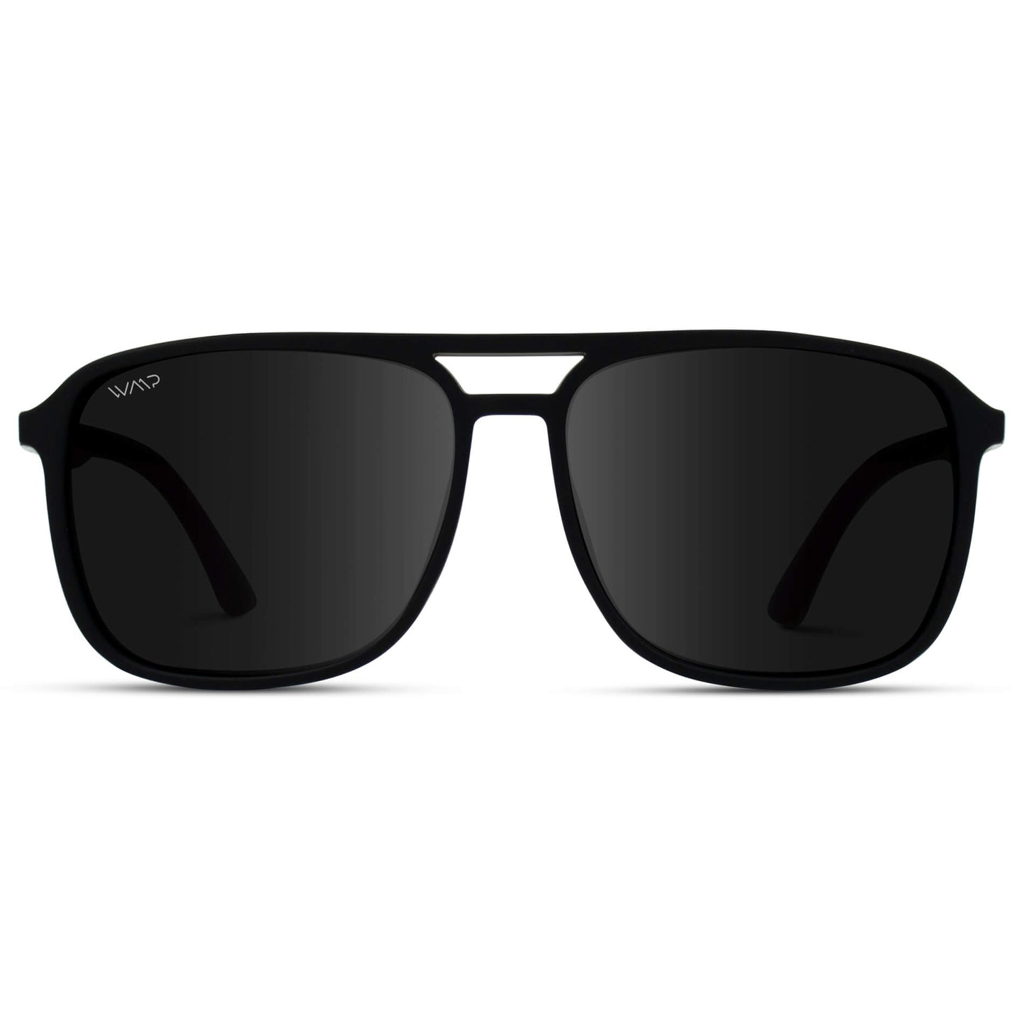 Black Frame/Red Tips || Black Square Aviator Sunglasses with Black Polarized Lenses