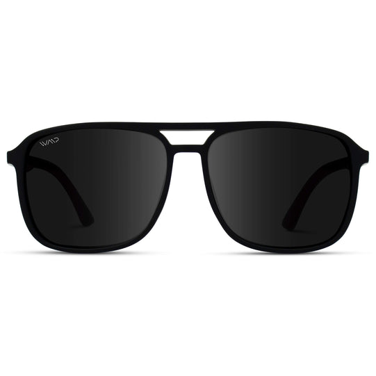 Black Frame/Red Tips || Black Square Aviator Sunglasses with Black Polarized Lenses