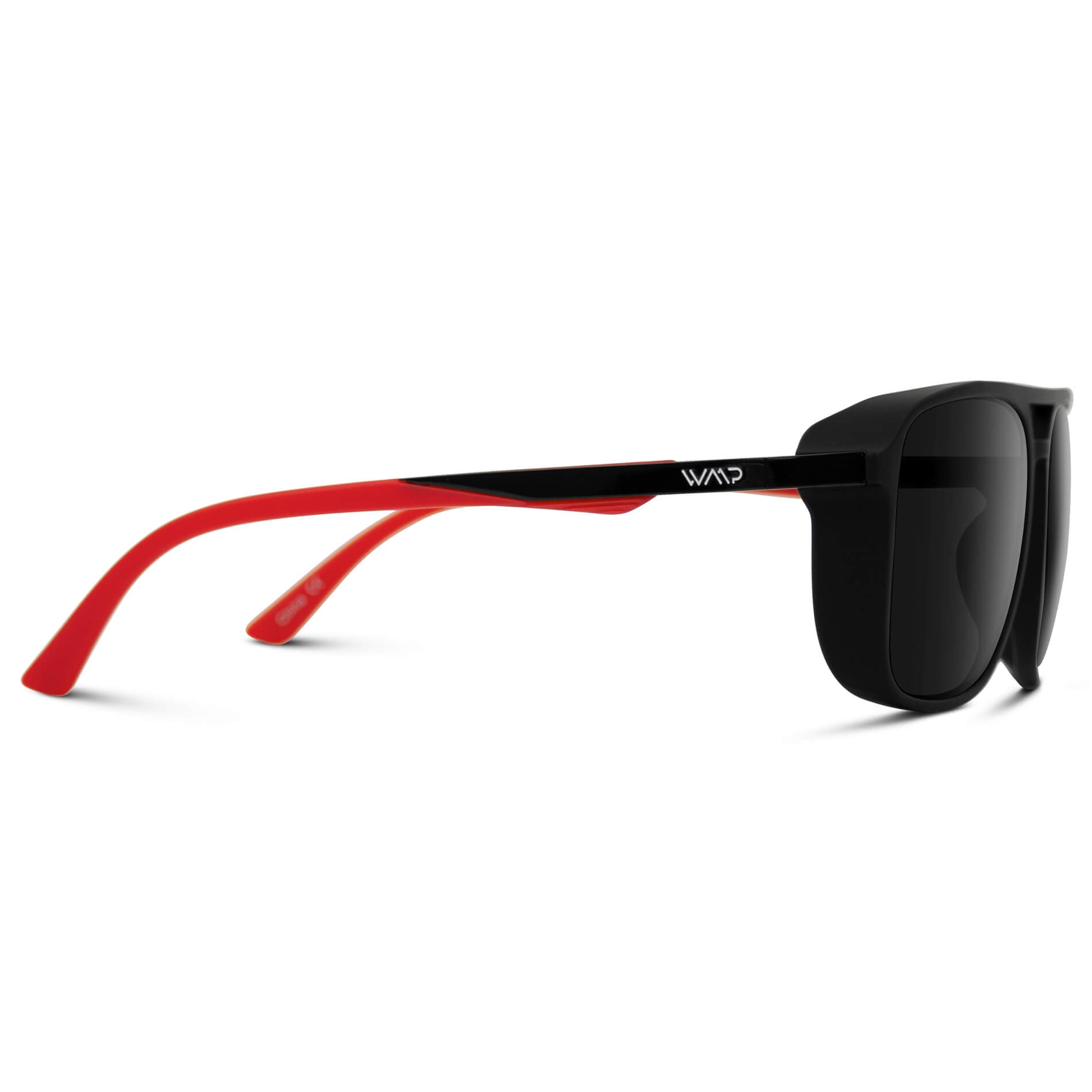 Black Frame/Red Tips || Matte Black Aviator Sunglasses with Black Stainless Steel Arms