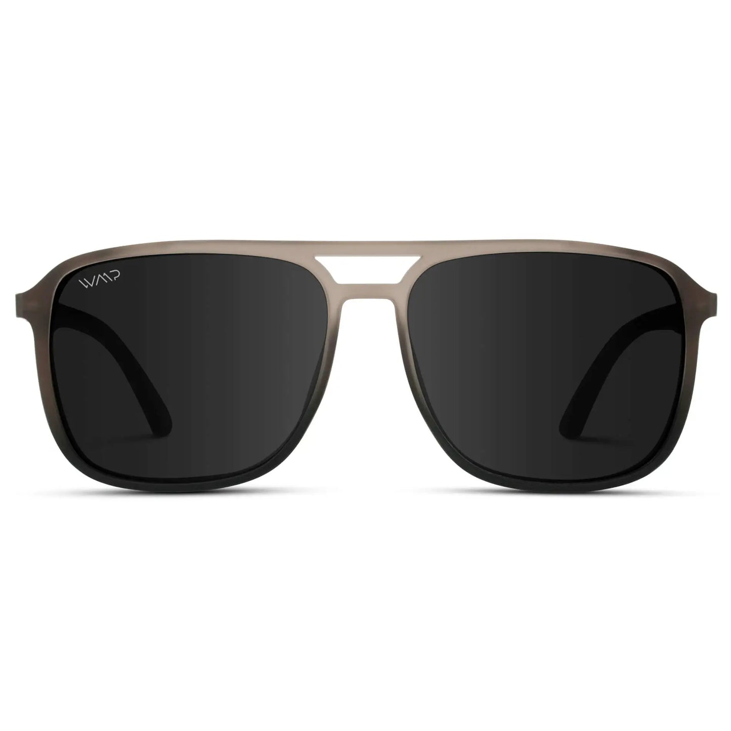 Sand Storm / Black Lens || Taupe Square Aviator Sunglasses with Black Polarized Lenses