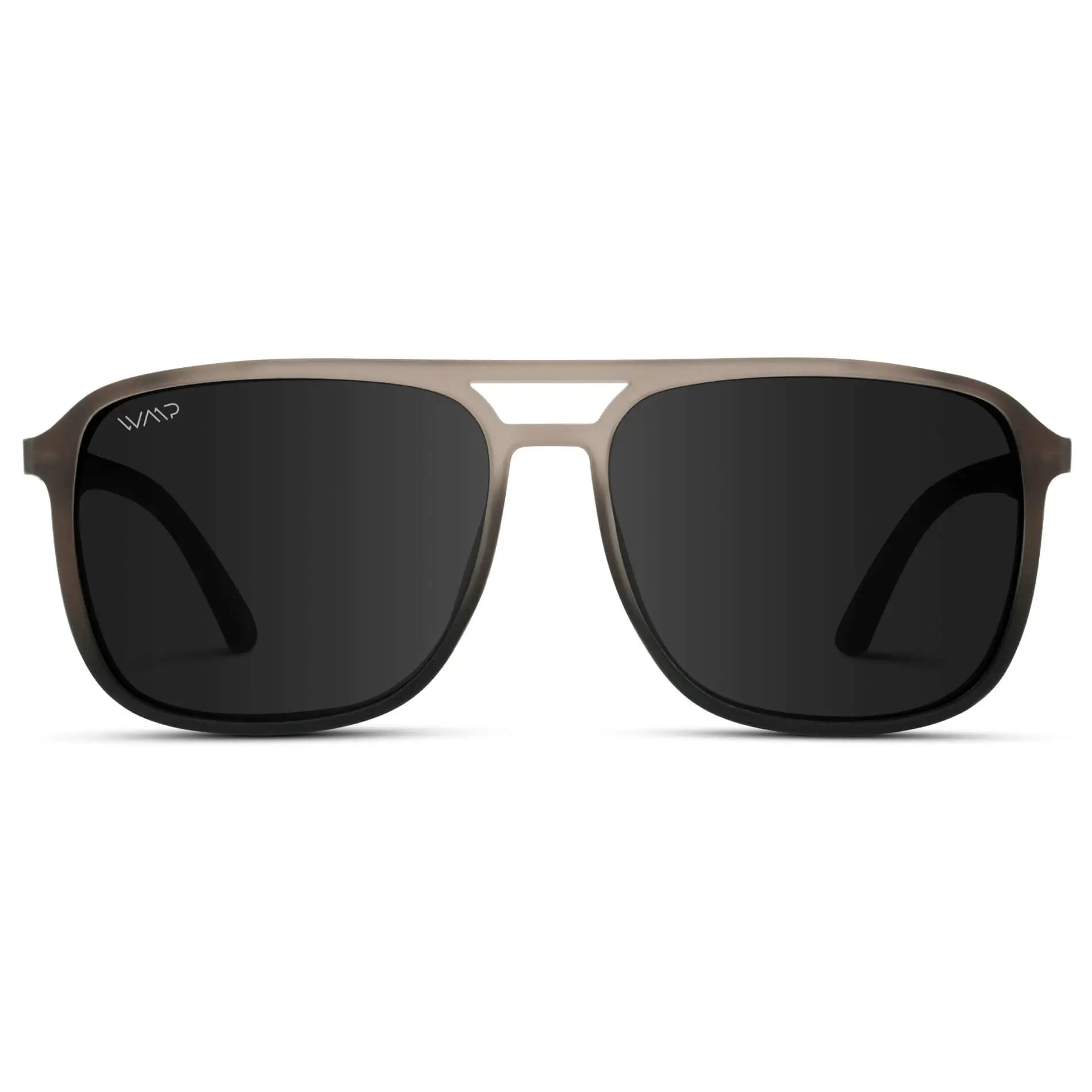 Sand Storm / Black Lens || Taupe Square Aviator Sunglasses with Black Polarized Lenses