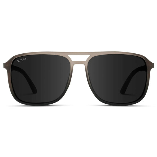 Sand Storm / Black Lens || Taupe Square Aviator Sunglasses with Black Polarized Lenses