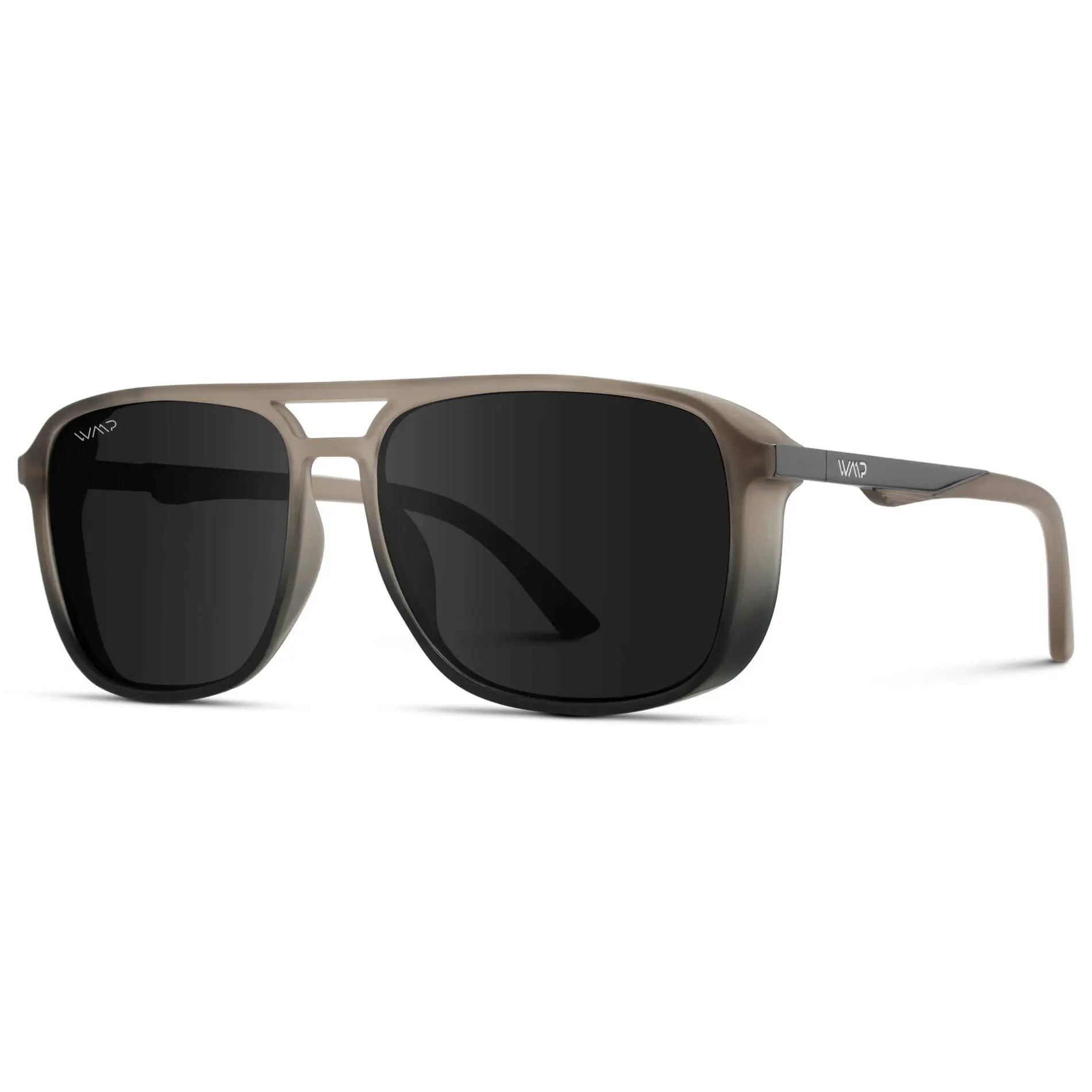 Sand Storm / Black Lens || Taupe Square Aviator Sunglasses with Black Polarized Lenses
