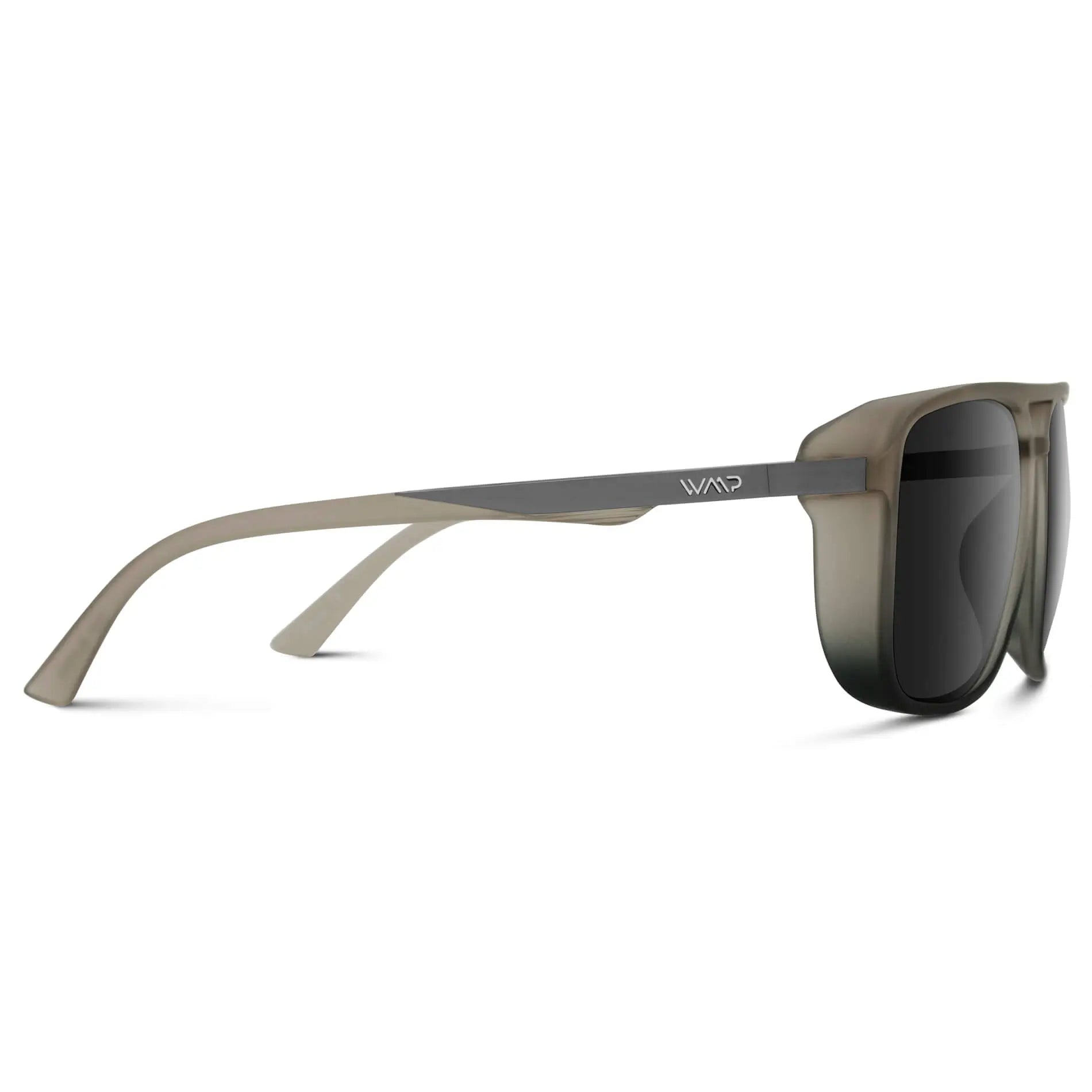 Sand Storm / Black Lens || Taupe Square Aviator Sunglasses with Black Polarized Lenses