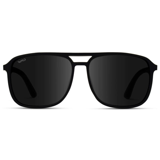 Matte Black || Black Square Aviator Sunglasses with Black Polarized Lenses