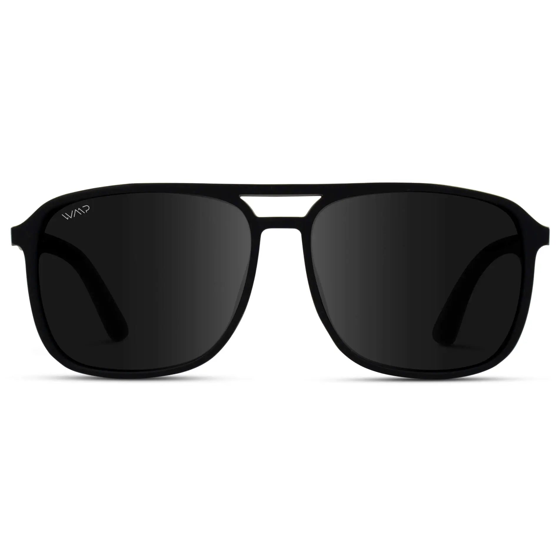 Matte Black || Black Square Aviator Sunglasses with Black Polarized Lenses