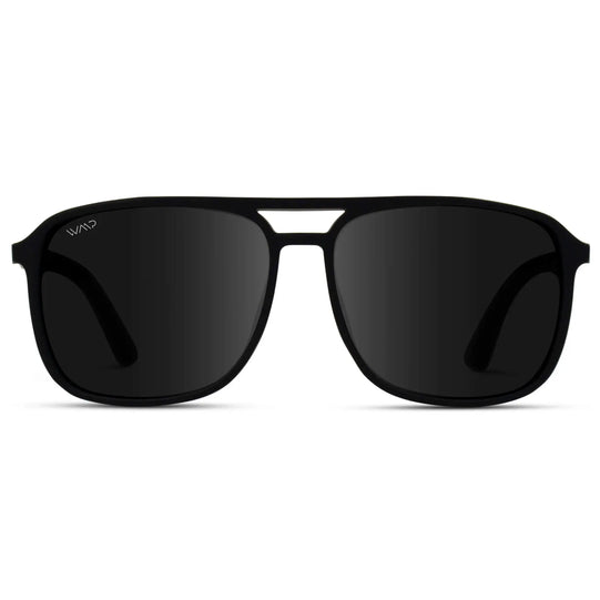 Matte Black || Black Square Aviator Sunglasses with Black Polarized Lenses