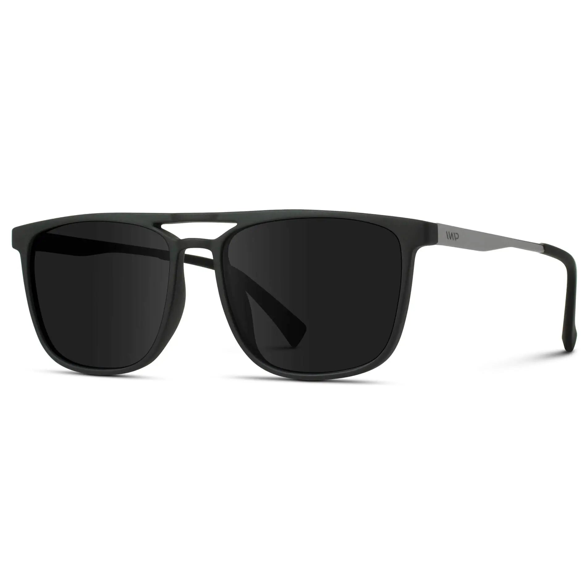 Jade Black || Matte Black Rectangular Aviator Sunglasses with Black Polarized Lenses