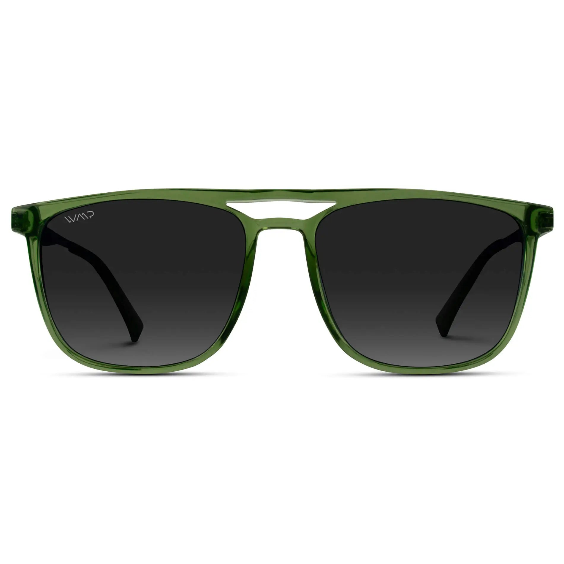 Emerald Green / Black Gradient Lens || Crystal Emerald Green Square Aviator Polarized Sunglasses with Gunmetal Stainless Steel Arms