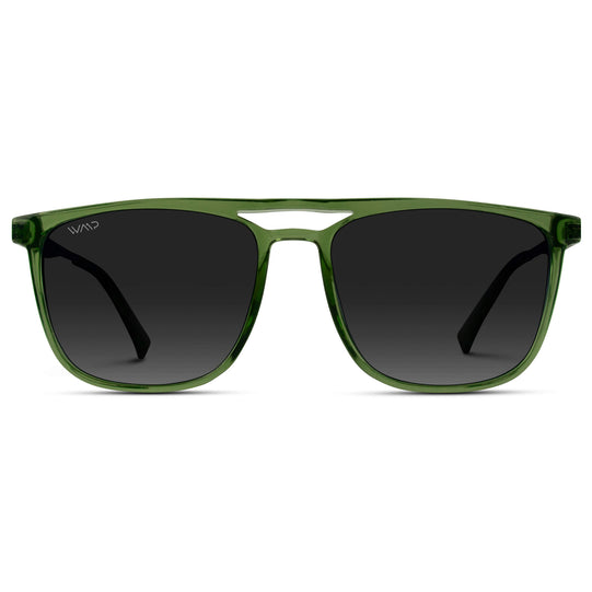 Emerald Green / Black Gradient Lens || Crystal Emerald Green Square Aviator Sunglasses with Gunmetal Stainless Steel Arms