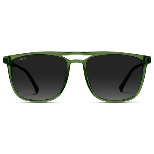 Emerald Green / Black Gradient Lens || Crystal Emerald Green Square Aviator Polarized Sunglasses with Gunmetal Stainless Steel Arms
