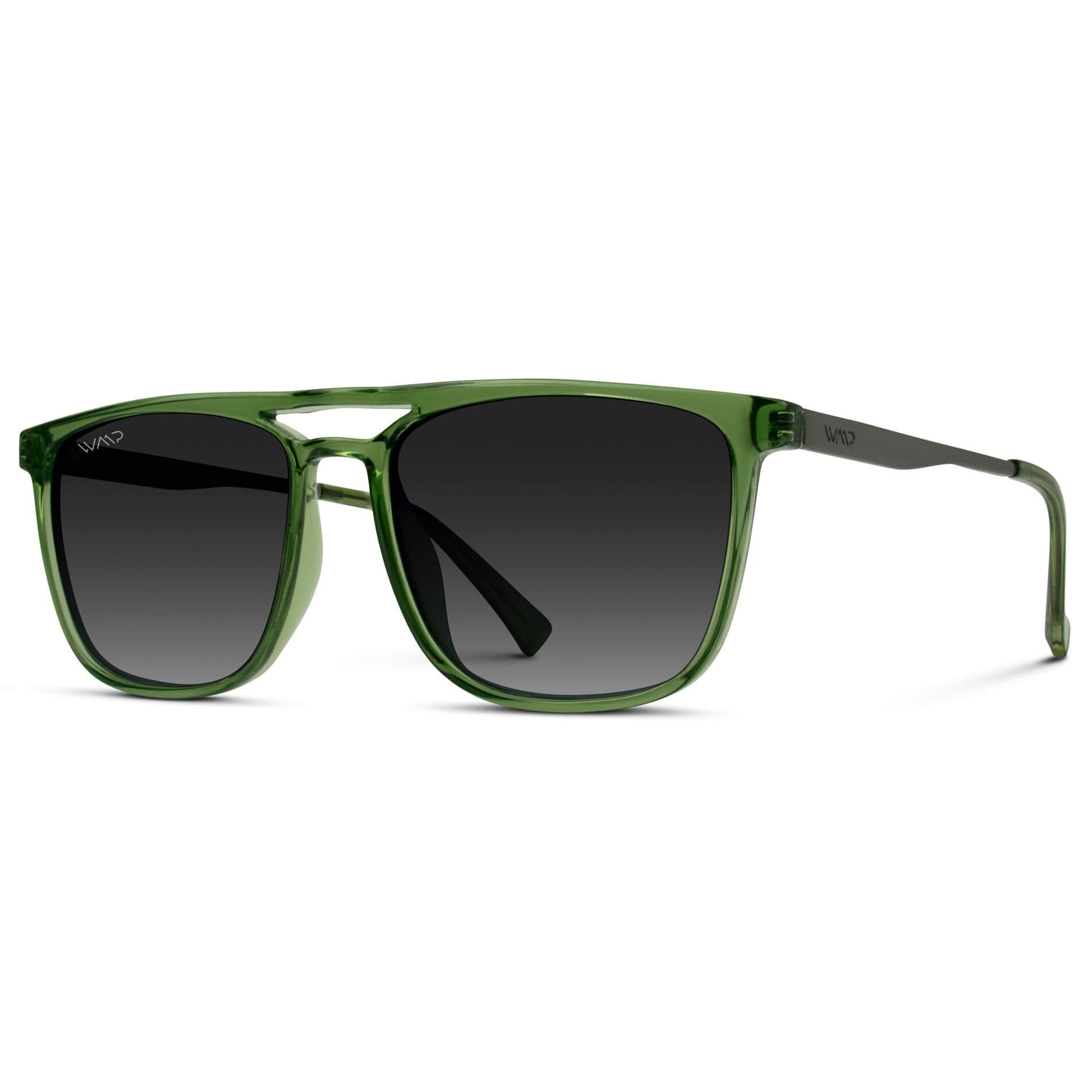 Emerald Green / Black Gradient Lens || Crystal Emerald Green Square Aviator Sunglasses with Gunmetal Stainless Steel Arms