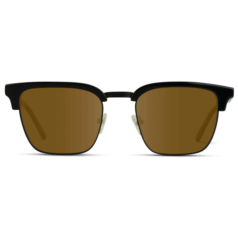 Black / Amber || Men's Black Horn Rimmed Prescription Sunglasses with Black Frame and Brown Lenses