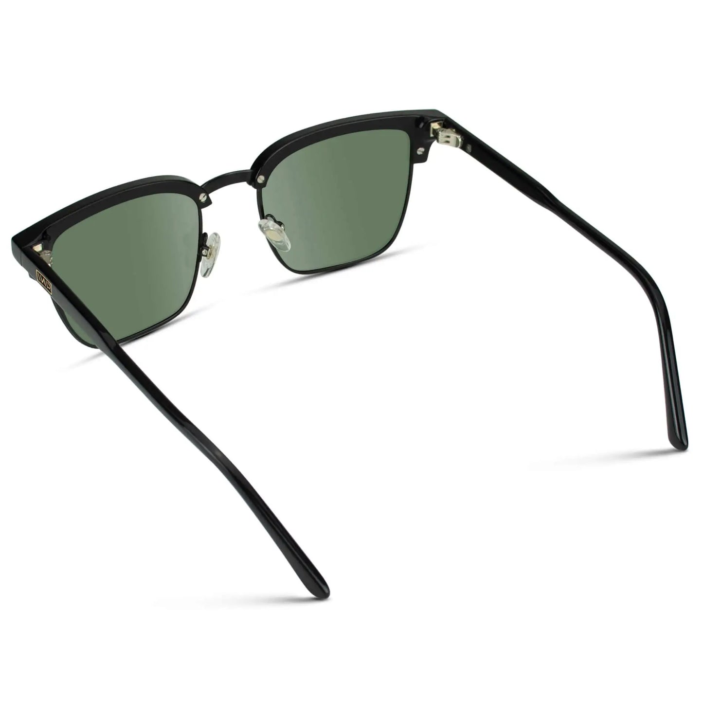 Black / Smoke Green Lens || Black Horn Rimmed Polarized Sunglasses with Green Lenses