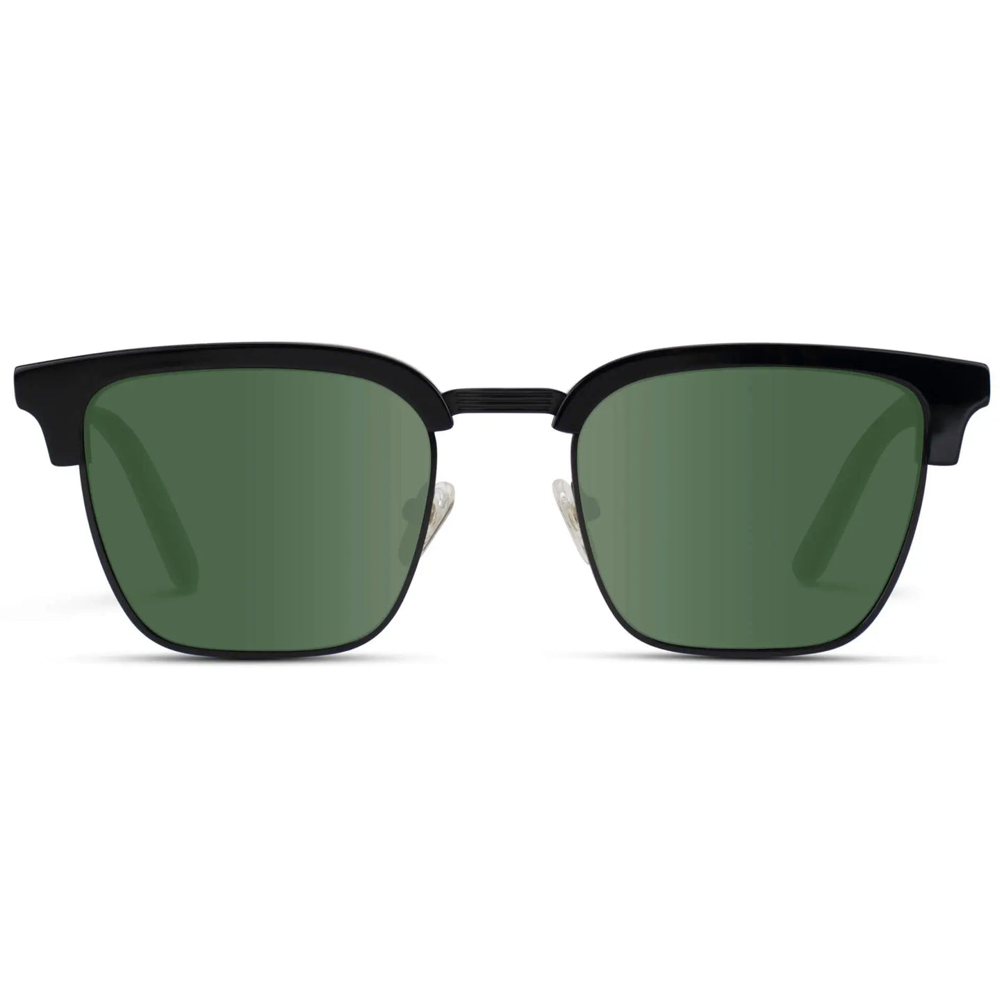 Black / Smoke Green Lens || Black Horn Rimmed Polarized Sunglasses with Green Lenses