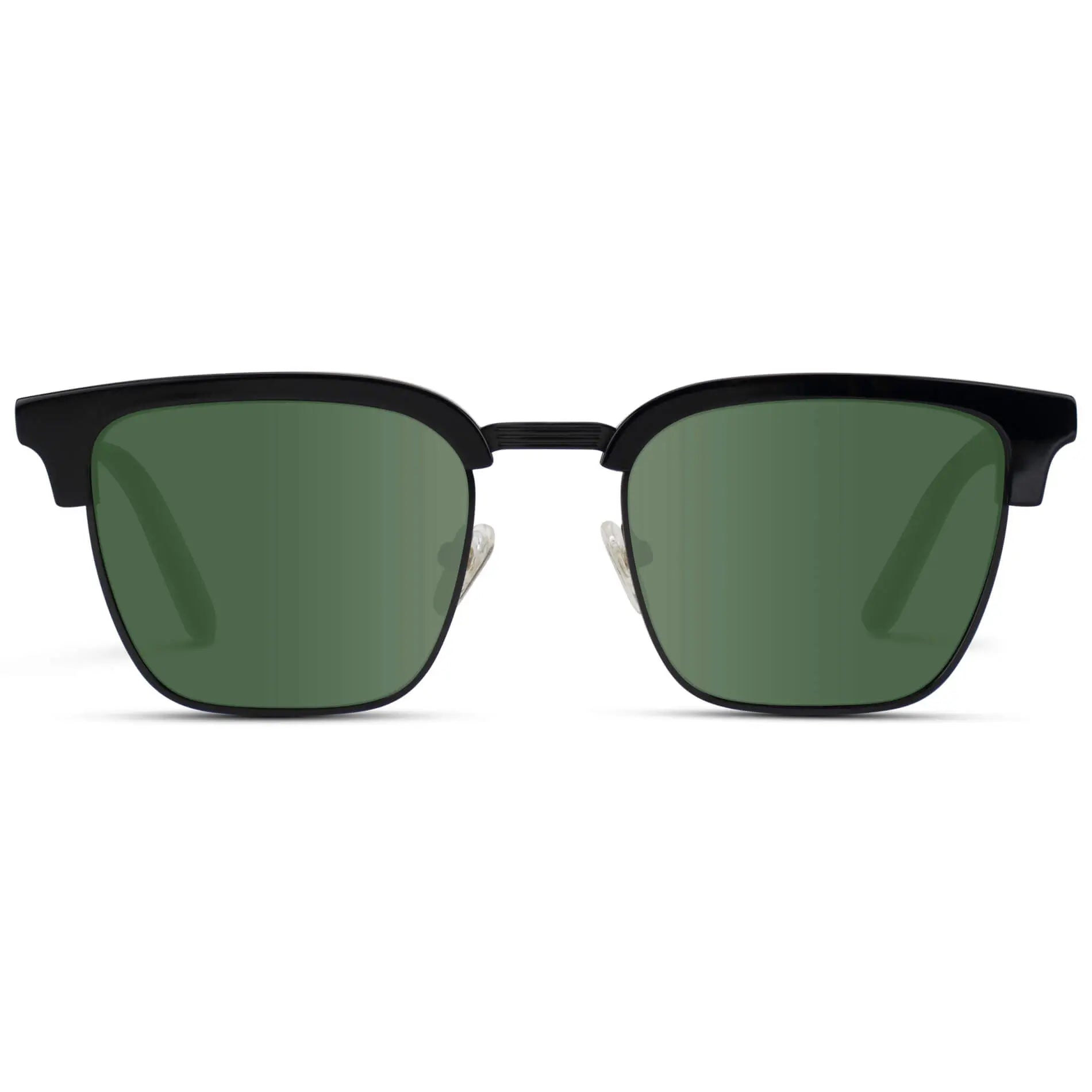 Black / Smoke Green Lens || Black Horn Rimmed Polarized Sunglasses with Green Lenses